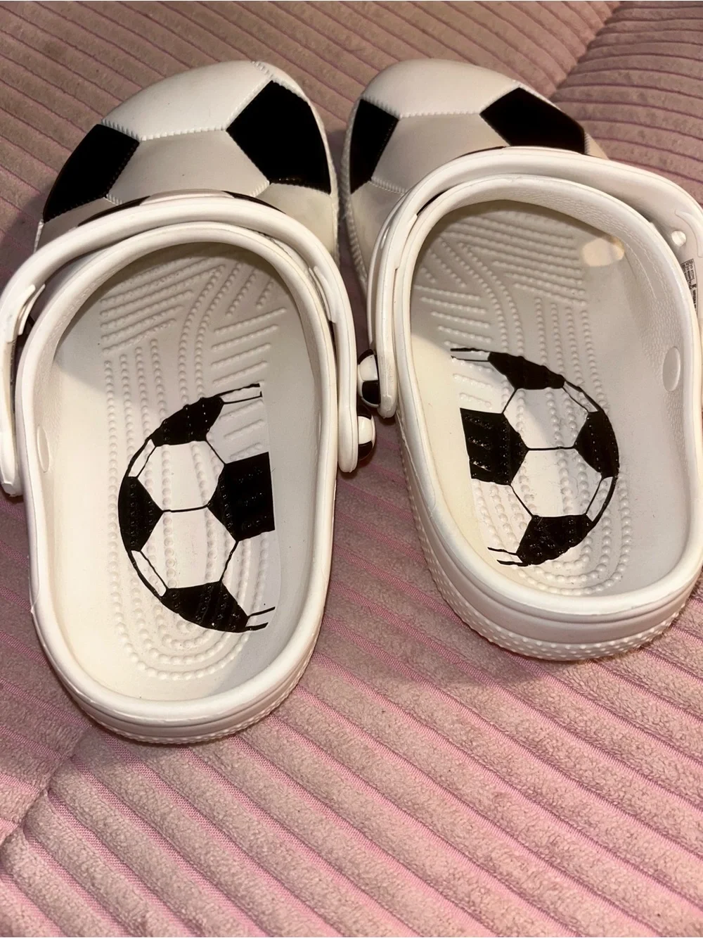 Kids Soccer Print Crocs Sandals - White/Black